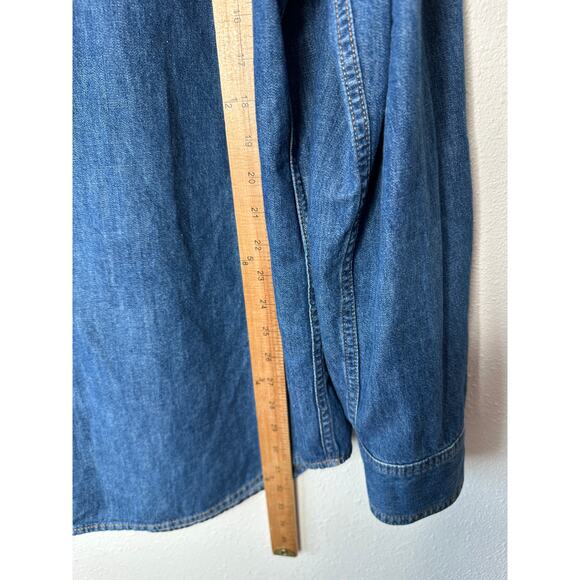 Versace Blue Denim Long Sleeve Pearl Snap Yellow Versace Logo Shirt 41 / Medium - Picture 14 of 16